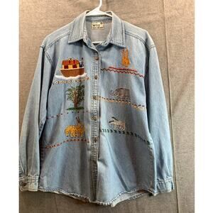 Noah's Ark Denim Blouse Womens Extra Large Blue Long-Sleeve